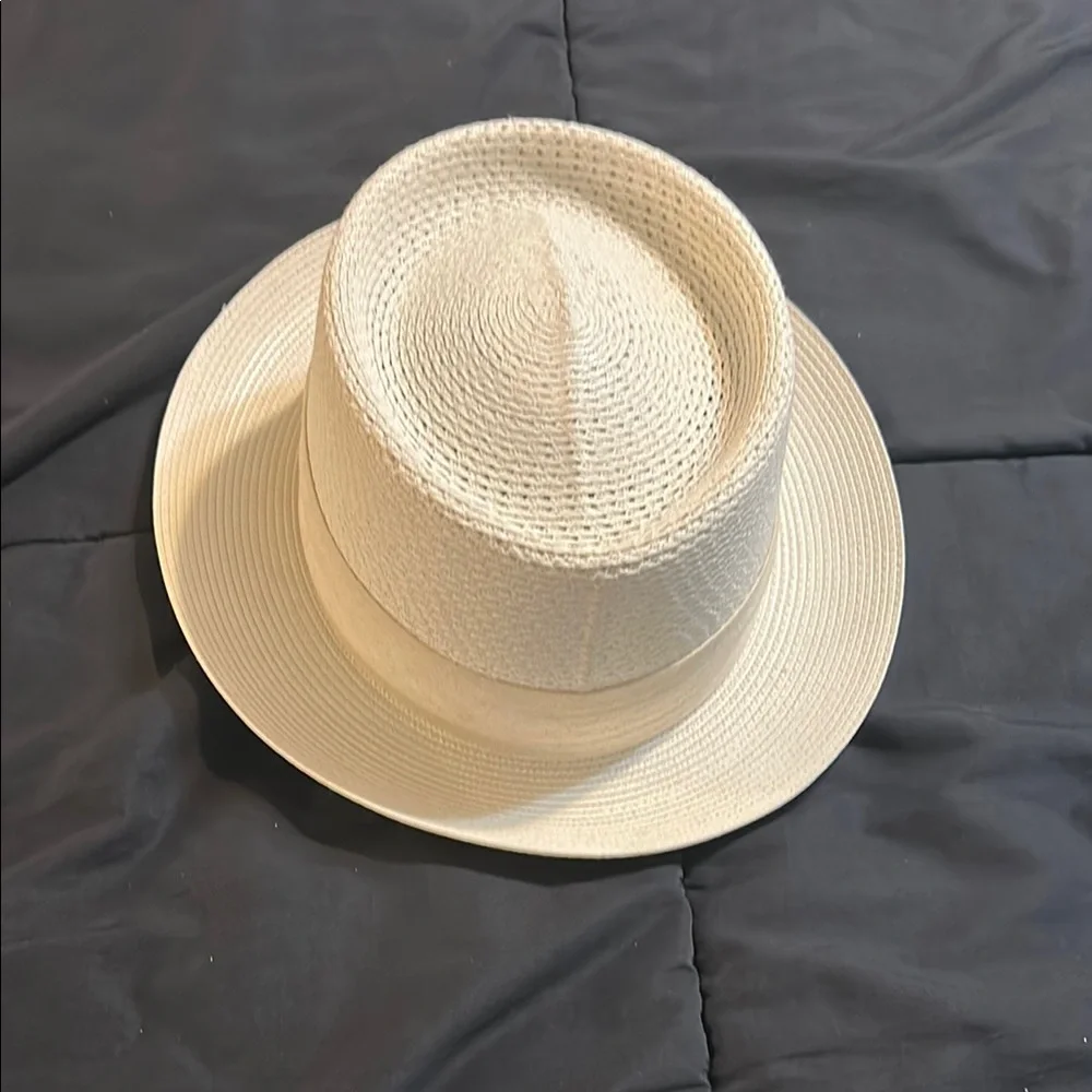 Cream Panama Hat with Flat Brim and Rounded Crown - Picture 5 of 6